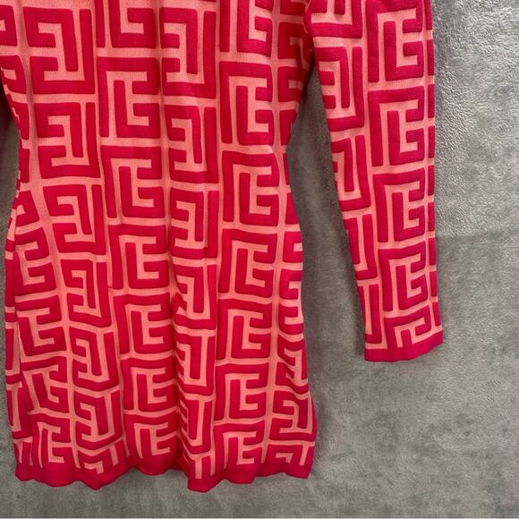 Bodycon Mini Dress Women Large Hot Pink Jacquard Knit Fitted Going Out‎ Party - Picture 9 of 14